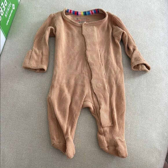 Magnetic Me Doe Waffle Knit Footie Pajamas Premie Camel Brown - Picture 2 of 4